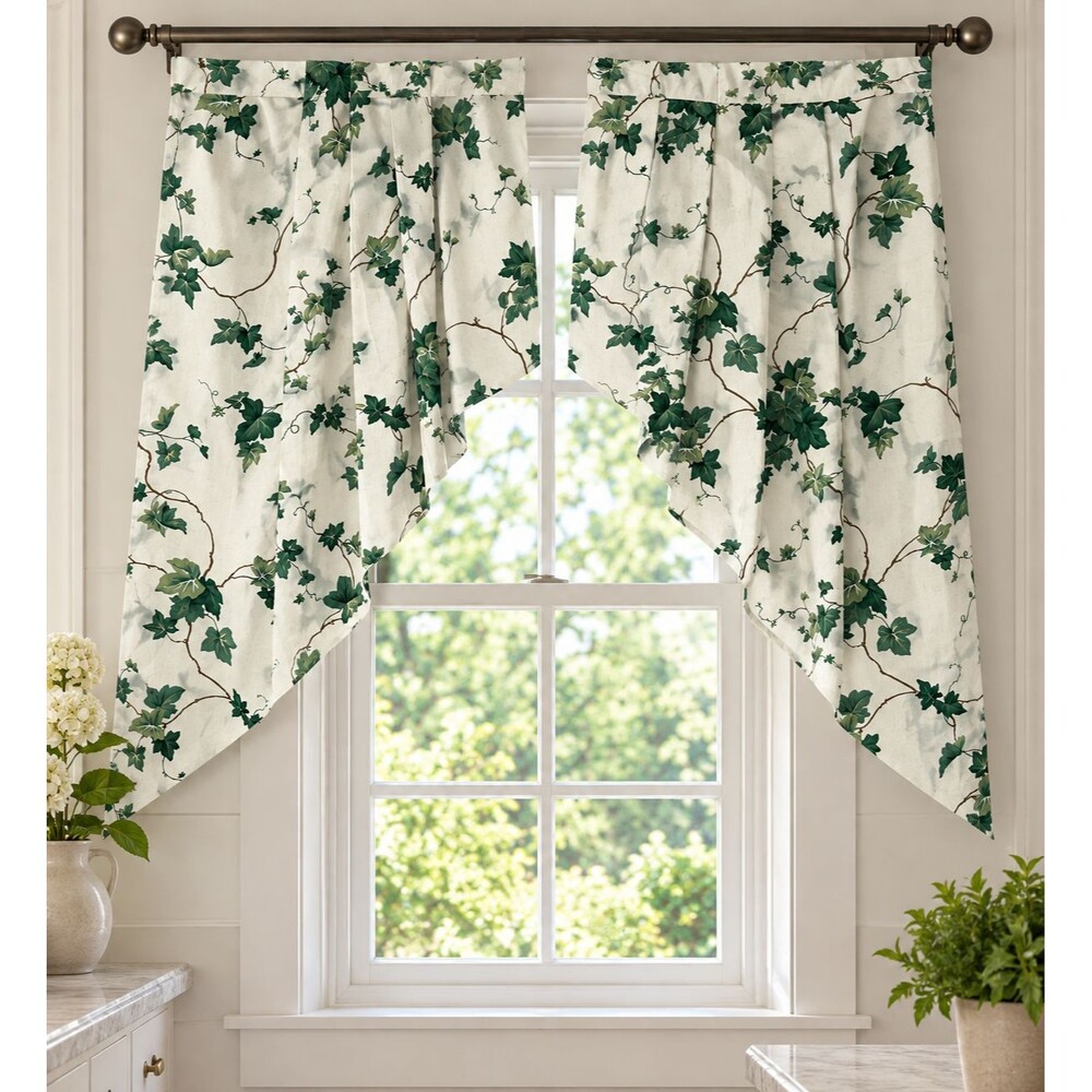 Waverly Home Fashions Swag Curtains Set of 2 Ivy Botanical Print White Green